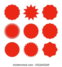 Starburst promo red sticker shape vector sale splash. Starburst round badge promo sticker