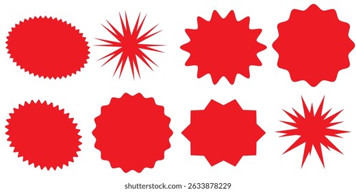 Starburst promo sticker forma Vector venta splash set. Burbujas de discurso de explosión estelar en blanco con diferentes colores aislados sobre fondo blanco. Ilustración vectorial.