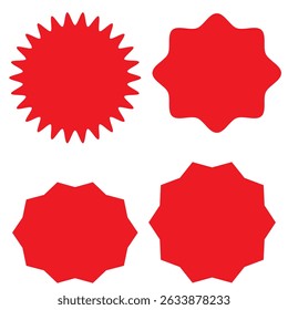 Starburst promo sticker shape vector sale splash set. Blank starburst speech bubbles set with different color isolated on white background. Vector illustration.