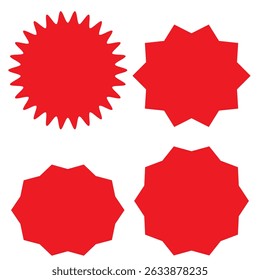Starburst promo sticker shape vector sale splash set. Blank starburst speech bubbles set with different color isolated on white background. Vector illustration.