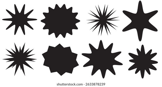 Starburst promo sticker shape vector sale splash set. Blank starburst speech bubbles set with different color isolated on white background. Vector illustration.