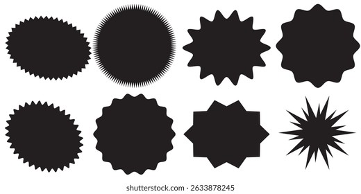 Starburst promo sticker shape vector sale splash set. Blank starburst speech bubbles set with different color isolated on white background. Vector illustration.