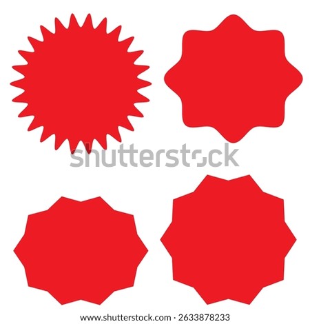 Starburst promo sticker shape vector sale splash set. Blank starburst speech bubbles set with different color isolated on white background. Vector illustration.