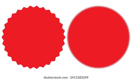 Starburst red sticker set - collection of special offer sale round and oval sunburst labels and buttons isolated on white background. Stickers and badges with star edges for promo advertising