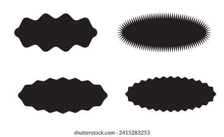 Starburst red sticker set - collection of special offer sale round and oval sunburst labels and buttons isolated on white background. Stickers and badges with star edges for promo advertising