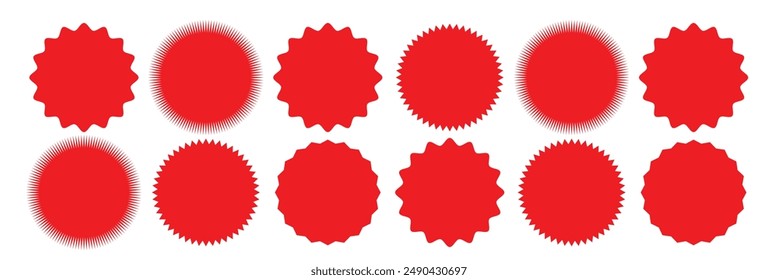 Starburst red sticker set - collection of special offer sale oval and round shaped sunburst labels and badges. Promo stickers with star edges. Vector. design eps 10