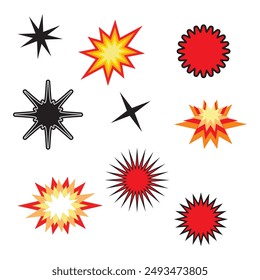 Starburst red sticker set - collection of special offer sale oval and round shaped sunburst labels and badges. Promo stickers with star edges. Vector. design eps 10