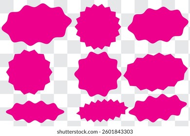 Starburst red sticker set - collection of special offer sale oval and round shaped sunburst labels and badges. Promo stickers with star edges. Vector.