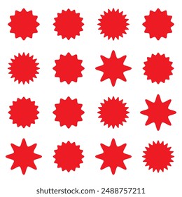 Starburst red sticker set. Starburst icon for special offer, labels and badges. Promo stickers with star edges. Vector illustration.
