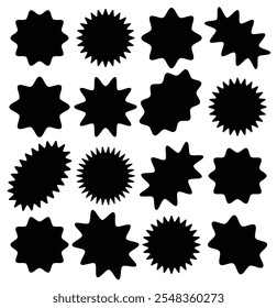 Starburst sale price stickers and labels. Badge star, sticker starburst shape, sale price tag, colorful label. 
