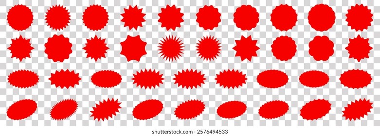 Starburst sale price stickers and labels, star and rosette, sunburst, callout and splash, stamp and tag badges. Isolated vector on transparent background.