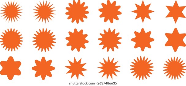 Starburst sale price stickers and labels. Set of price stickers, sale or discount stickers, and sunburst badge icon. Special offer price tag. Blank sale sticker