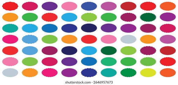 Starburst sale price stickers and labels, star and rosette, sunburst, callout and splash, stamp and tag badges. Isolated vector circle and oval colorful stickers, promo labels.