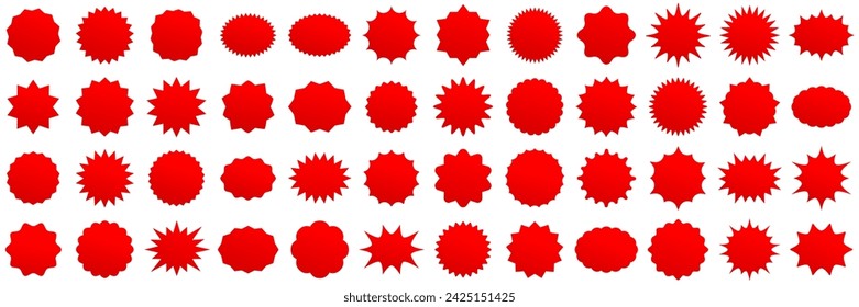 Starburst sale price stickers, seals and labels. Star and rosette, oval and sunburst, callout and splash, stamp and tag badges isolated vector set. Red stickers for promo advertising campaign