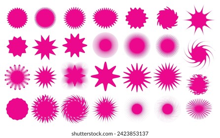 Starburst set red color, sun ray frames, sunburst badges, retro stars, sale or discount stickers.