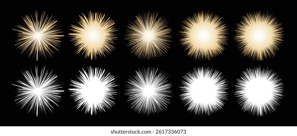 Starburst with sparkles. Glow effect. Golden lights sparkles collection.	