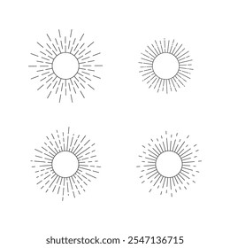 Símbolo de raios cintilantes Starburst. Vetor de explosão de estrela isolado em fundo branco. Sinal de círculo vintage da explosão do sol. Design gráfico de explosão solar.