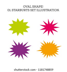 Starburst speech bubble set oval shape. Vector illustration