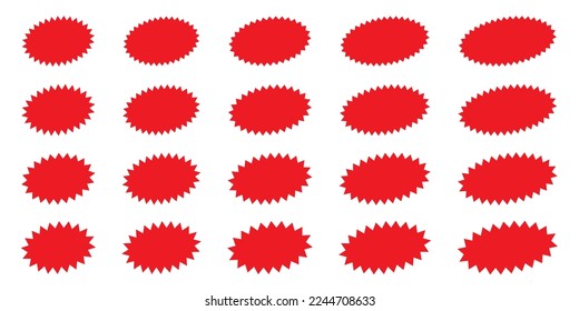 La burbuja de habla de estallido tiene forma oval. Etiqueta de promoción de Sunburst. Un conjunto de estrellas con un número diferente de rayos. Ilustración vectorial.