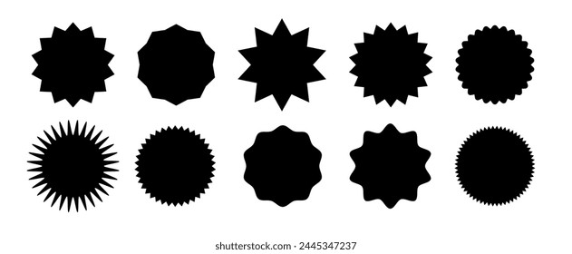 Starburst speech bubbles. Starburst, black price sticker sunburst icons. Black Sunburst. Flat vintage price tag stickers.Vector