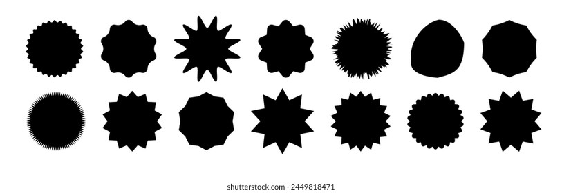 Burbujas de habla. Starburst, Precio negro pegatina sunburst iconos. Black Sunburst. Pegatinas de etiqueta de Precio vintage plana. Vector