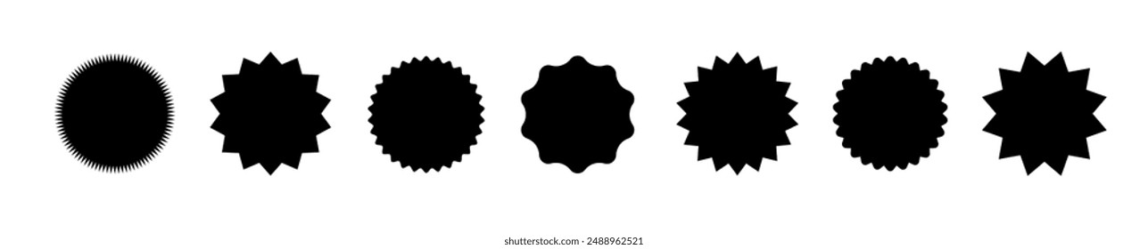 Starburst speech bubbles. Starburst, black price sticker sunburst icons. Black Sunburst. Flat vintage price tag stickers. Vector