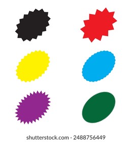 Starburst speech bubbles. Different color and different rays starburst, sunburst icon isolated on white background.