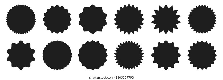 Starburst speech bubbles. Set of black price sticker, sale or discount sticker, sunburst badges vector icon collections. 