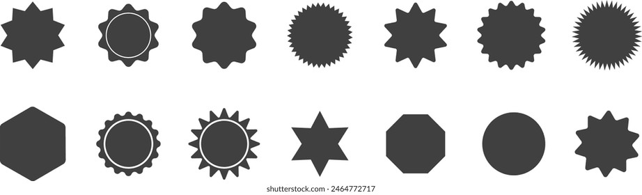 Starburst speech bubbles. Set of black price sticker, sale or discount sticker