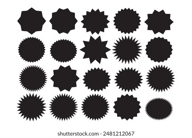 Starburst speech bubbles. Set of black price sticker, sale or discount sticker, sunburst badges vector icon collections.