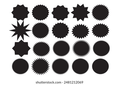 Starburst speech bubbles. Set of black price sticker, sale or discount sticker, sunburst badges vector icon collections.