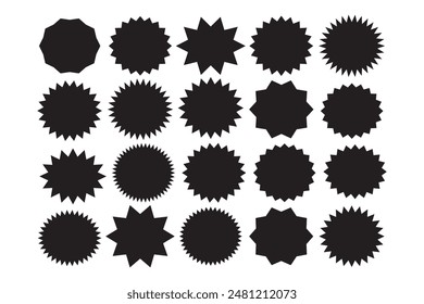 Starburst speech bubbles. Set of black price sticker, sale or discount sticker, sunburst badges vector icon collections.