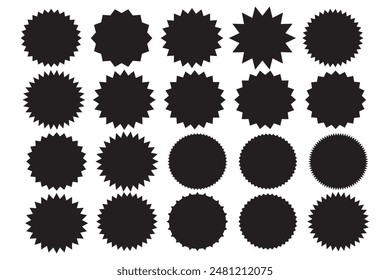 Starburst speech bubbles. Set of black price sticker, sale or discount sticker, sunburst badges vector icon collections.