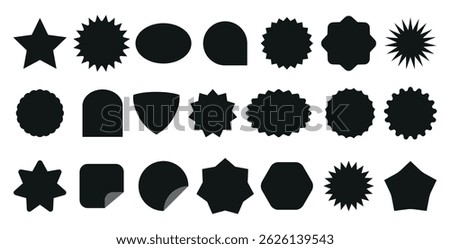 Starburst speech bubbles. Set of black price sticker, sale or discount sticker, sunburst badges vector icon collections. 