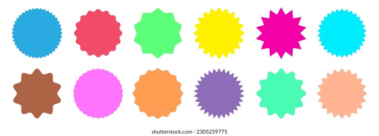 Starburst speech bubbles. Set of color price sticker, sale or discount sticker, sunburst badges vector icon collections. 