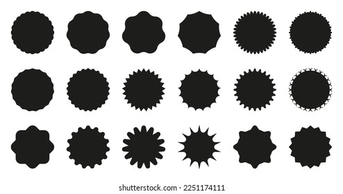 Starburst speech bubbles. Starburst and Sunburst badges collection. Black Promo Tags. Flat vintage stickers, labels on white background. Vector illustration.