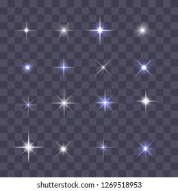 Starburst, stars and sparkles burst glowing light effect on transparent background. Transparent star.