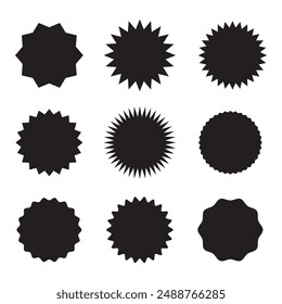 starburst sticker set. Black starburst for sale sticker, price tag, quality mark.