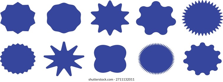 Conjunto de adesivos Starburst, círculo Ícone de borda ondulada, adesivos, rótulos, Elementos de design para adesivo de venda, ilustração, elementos de forma retangular adesivo de vetor, coleção,
