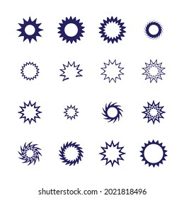 Starburst sticker set. Collection of explosion, round sunburst labels and buttons isolated on white background.