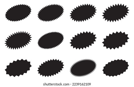 Starburst sticker set - collection of special offer oval shaped sales sunburst labels and badges isolated on white background. Stickers with star edges for promo advertising campaign.