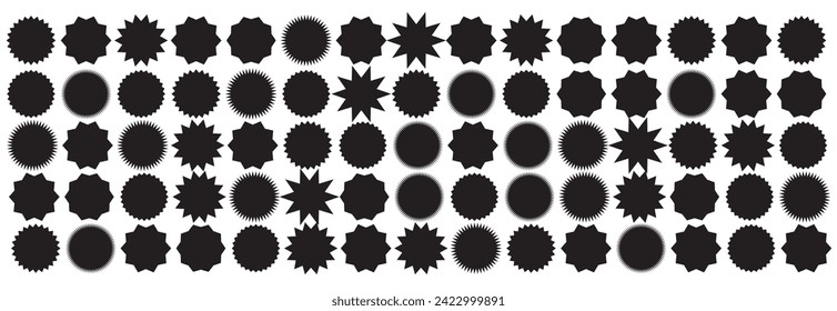 Starburst sticker set - collection of special offer sale oval and round shaped sunburst labels and badges. Promo stickers with star edges. Vector.