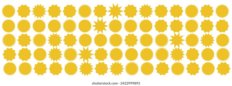 Starburst sticker set - collection of special offer sale oval and round shaped sunburst labels and badges. Promo stickers with star edges. Vector.