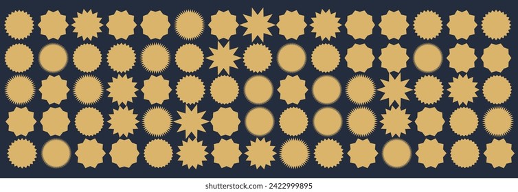 Starburst sticker set - collection of special offer sale oval and round shaped sunburst labels and badges. Promo stickers with star edges. Vector.