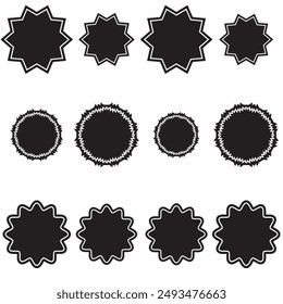 Starburst sticker set - collection of special offer sale oval and round shaped sunburst labels and badges. Promo stickers with star edges. Vector. design eps 10