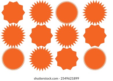 Starburst sticker set - collection of special offer sale round and oval sunburst labels and buttons isolated on white background. Stickers and badges with star edges for promo advertising.