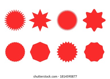 Starburst sticker set for promo sale. Vector badge shape design - star and circle icons, price label offer promotion. Collection of empty red stickers for promotion isolated on white background