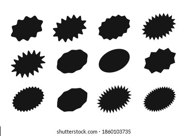 Starburst sticker set for promo sale. Vector badge shape design - star and oval price offer promotion. Simple collection graphic empty black sign stickers for promotion isolated on white background