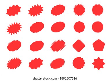 Starburst sticker set for promo sale. Vector badge shape design, price offer for promotion. Simple collection of graphic empty red sign stickers for promotion isolated on white background