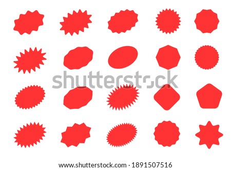 Starburst sticker set for promo sale. Vector badge shape design, price offer for promotion. Simple collection of graphic empty red sign stickers for promotion isolated on white background